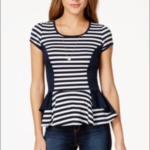 BCX Striped Peplum Top
